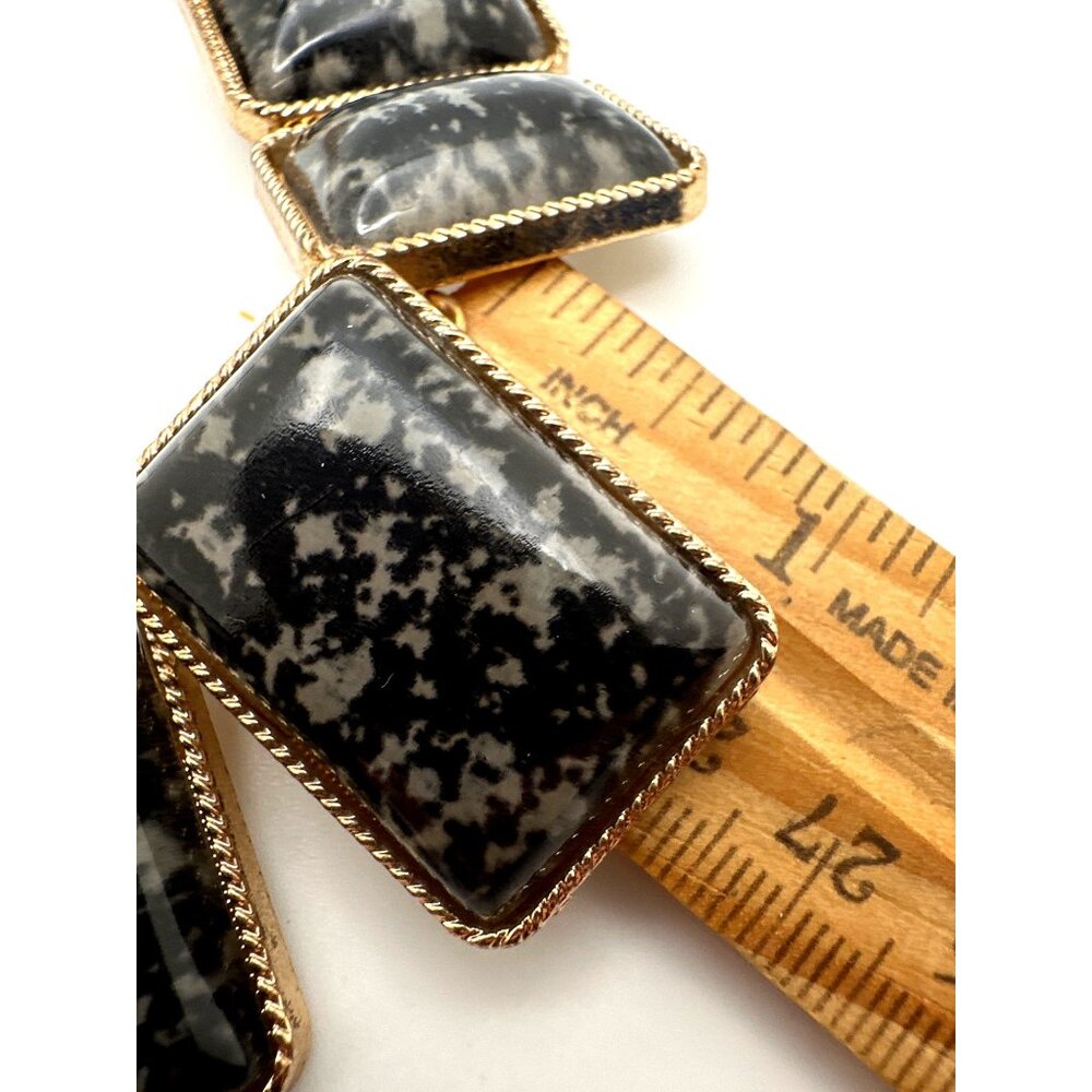 Statement Black Gray Rectangular Pendant Necklace… - image 4